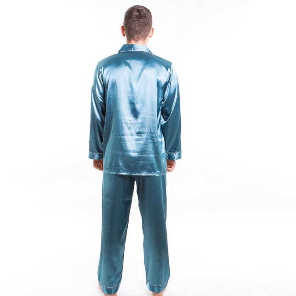 SOLDMen's Satin Pajamas Long Sleeves + Pants - Picture 13 of 13